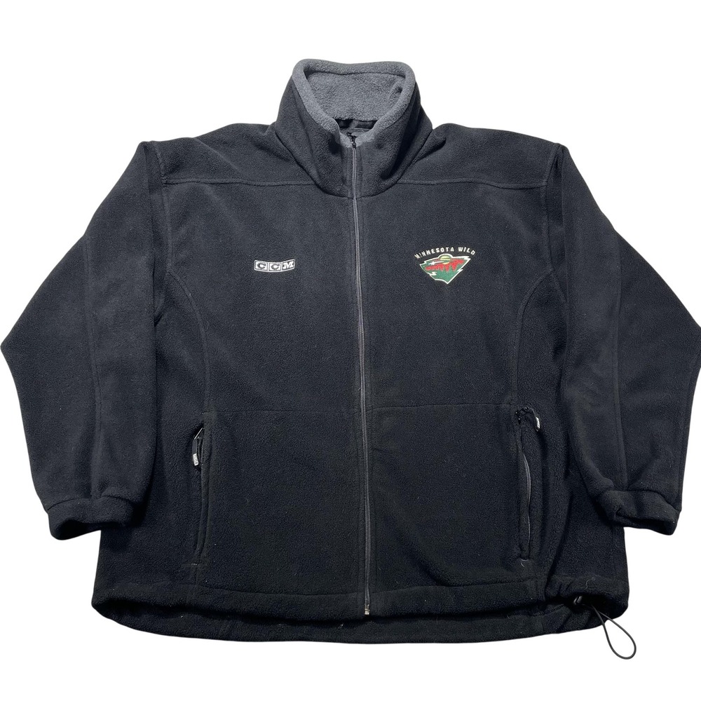 Minnesota Wild Jacket Mens Large Black NHL Hockey CCM Fleece Full Zip Center Ice